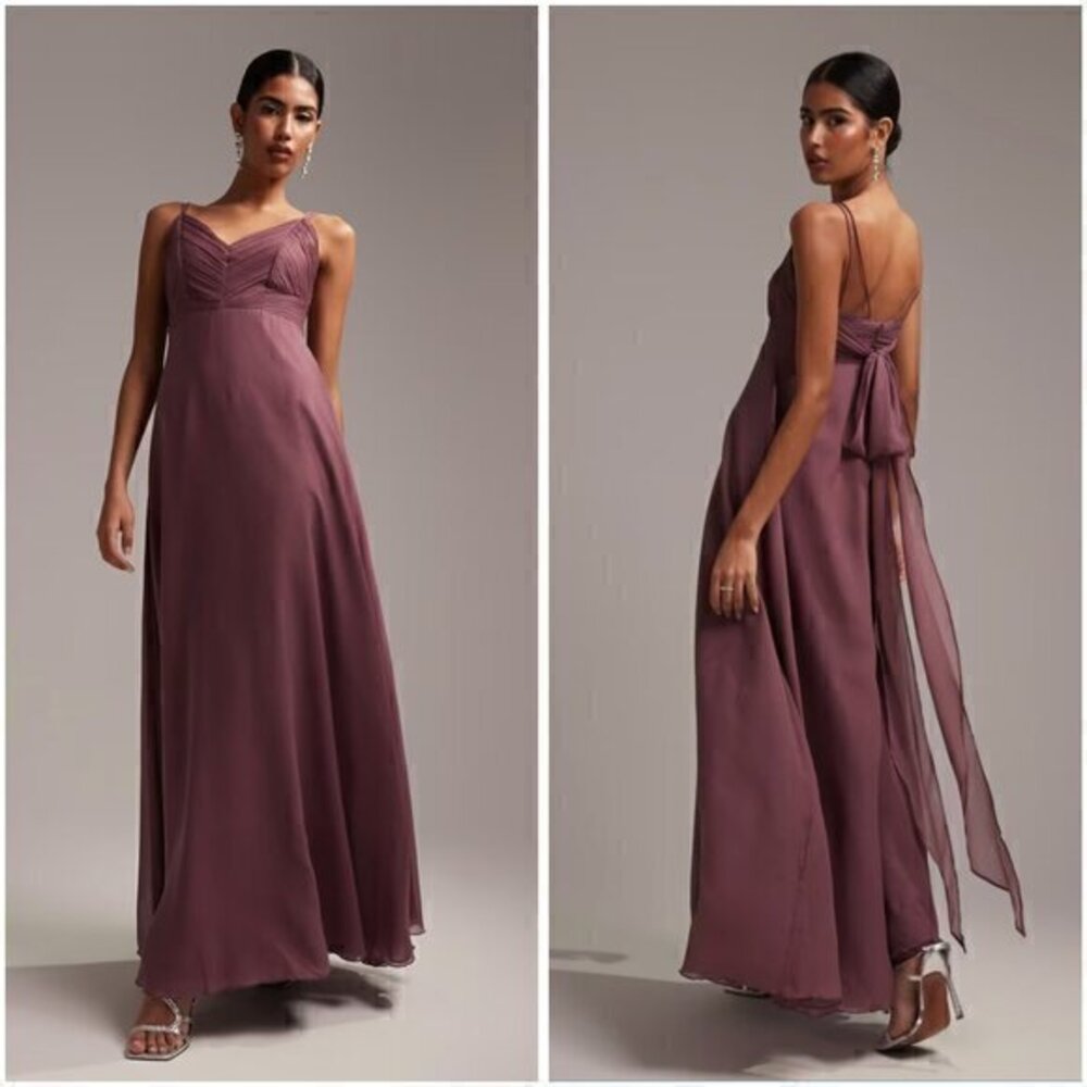 ASOS Bridesmaid Cami Maxi Dress with Ruched Bodice in Dusty Mauve Size 10